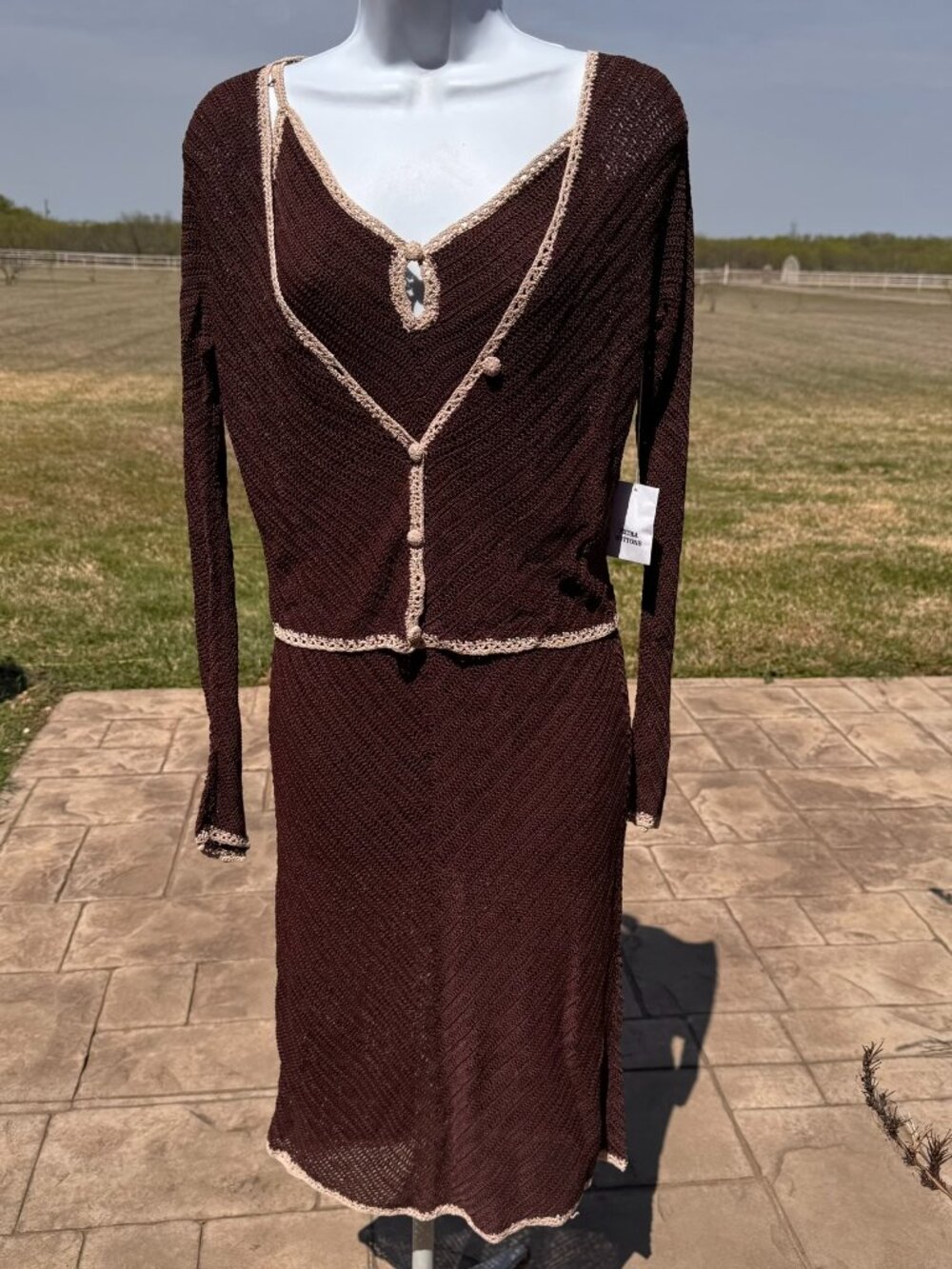 Moda International 2 pc knit dress, brown/cream; S